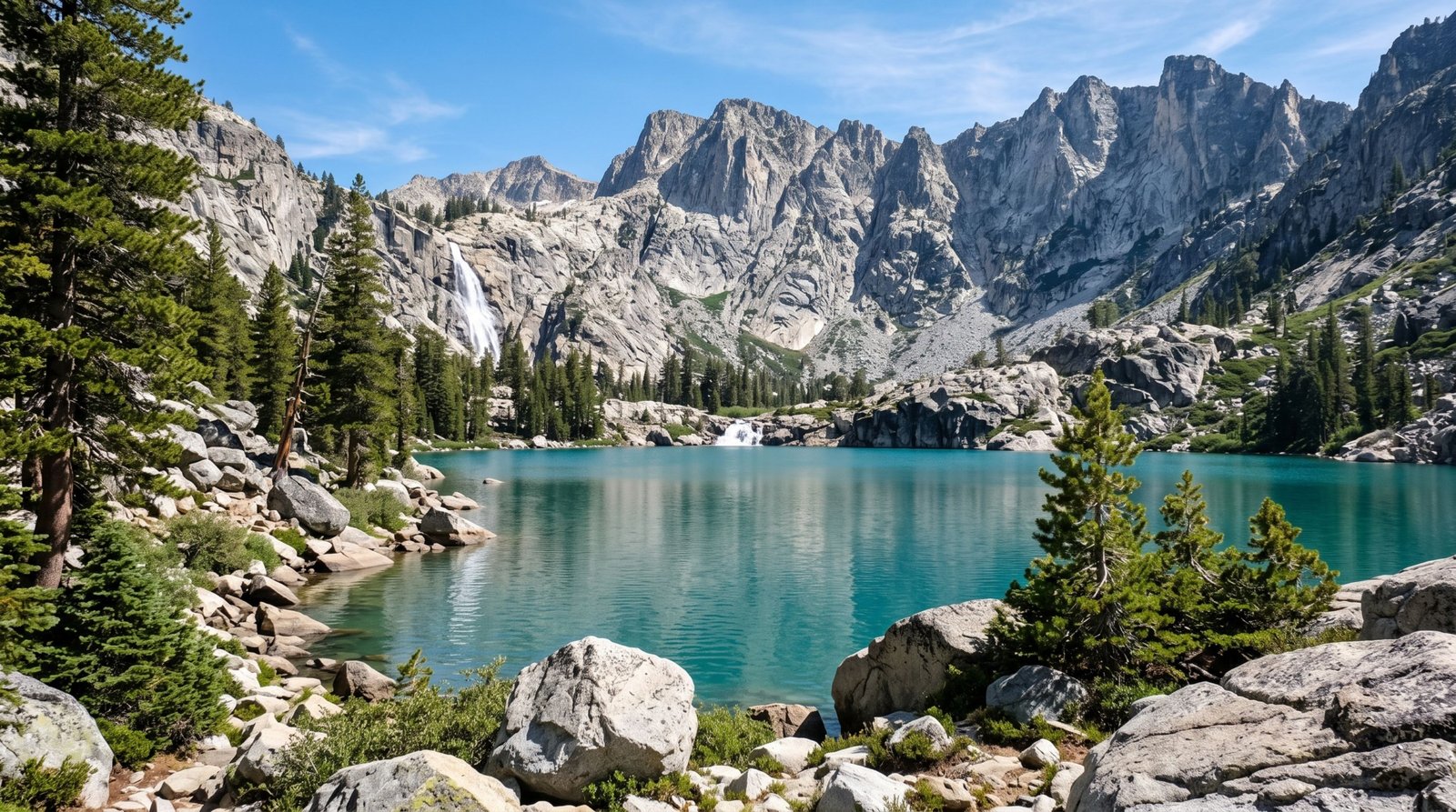 Canyon Creek Lakes, an alpine lake surrounded by granite cliffs in the Trinity Alps Wilderness
