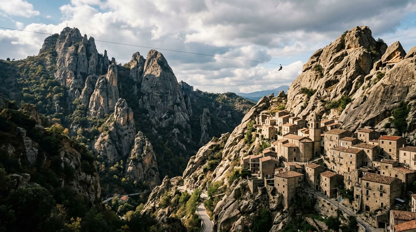 Dramatic rock spires of the Dolomiti Lucane near Castelmezzano and Pietrapertosa, Basilicata, Italy