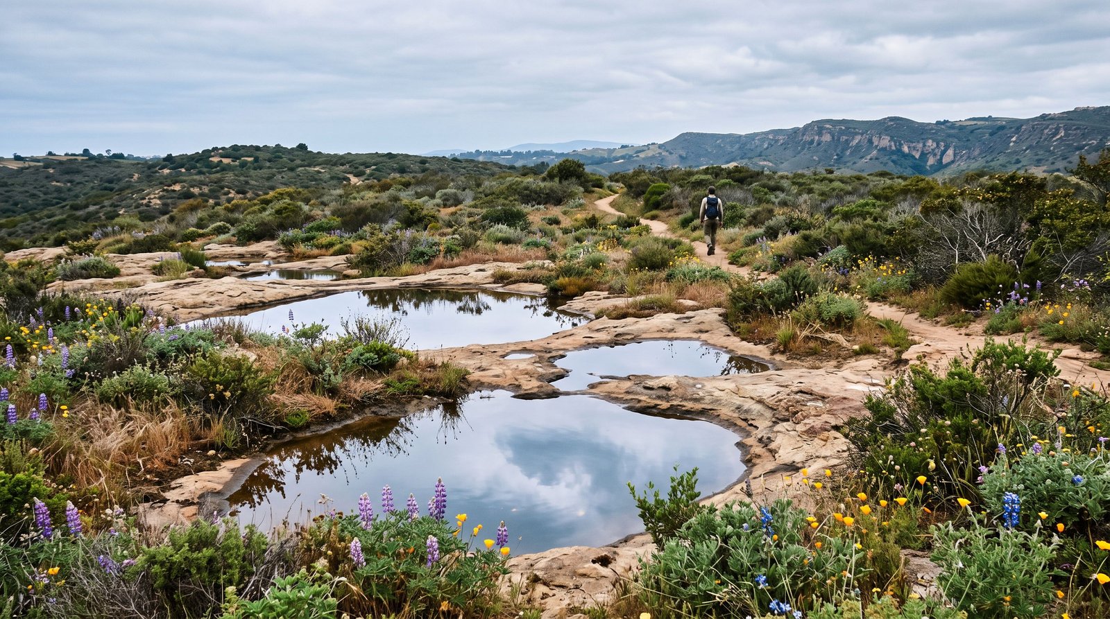 Seasonal vernal pools on Del Mar Mesa Preserve near Carmel Valley, San Diego
