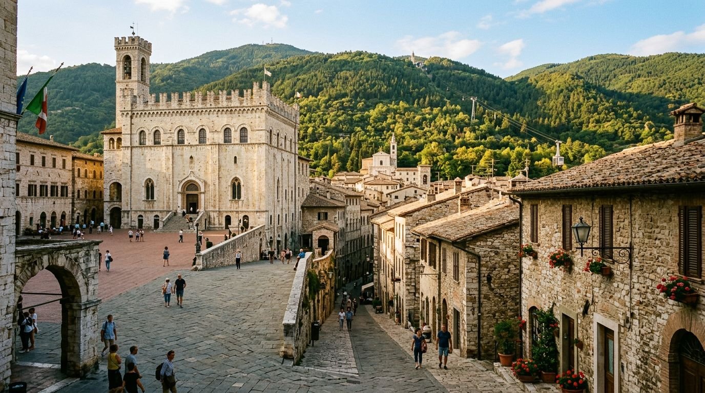 Medieval stone architecture of Gubbio, Umbria, Italy
