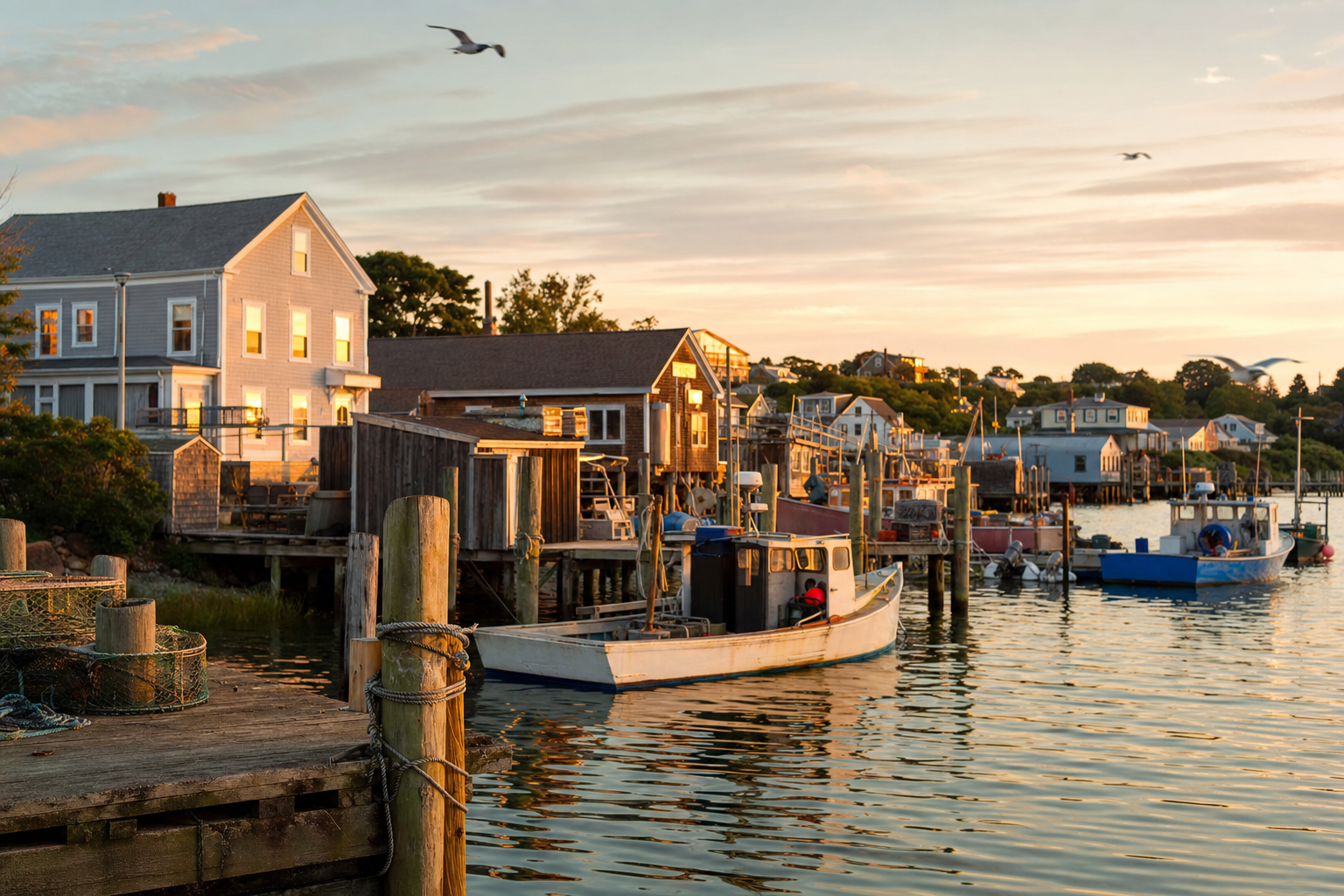 Hidden gems in New York - quiet harbor village at golden hour