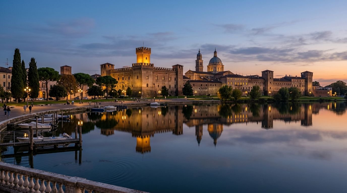 Mantua, Italy, with its man-made lakes surrounding the Renaissance city