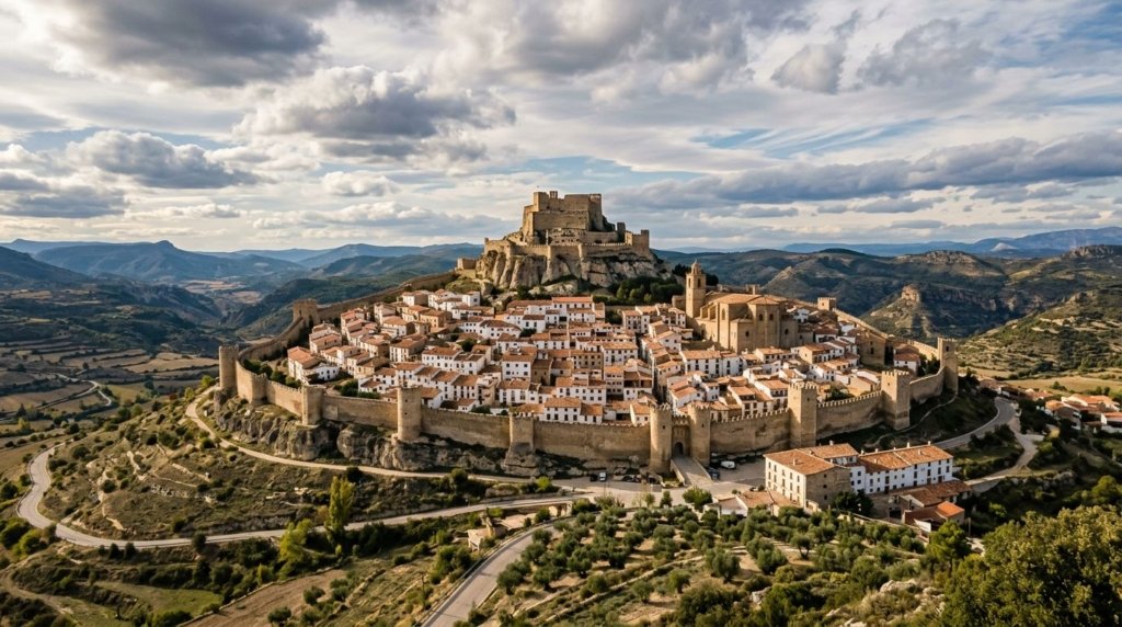 Medieval walls and hilltop castle of Morella in Castellón province, Comunitat Valenciana, Spain
