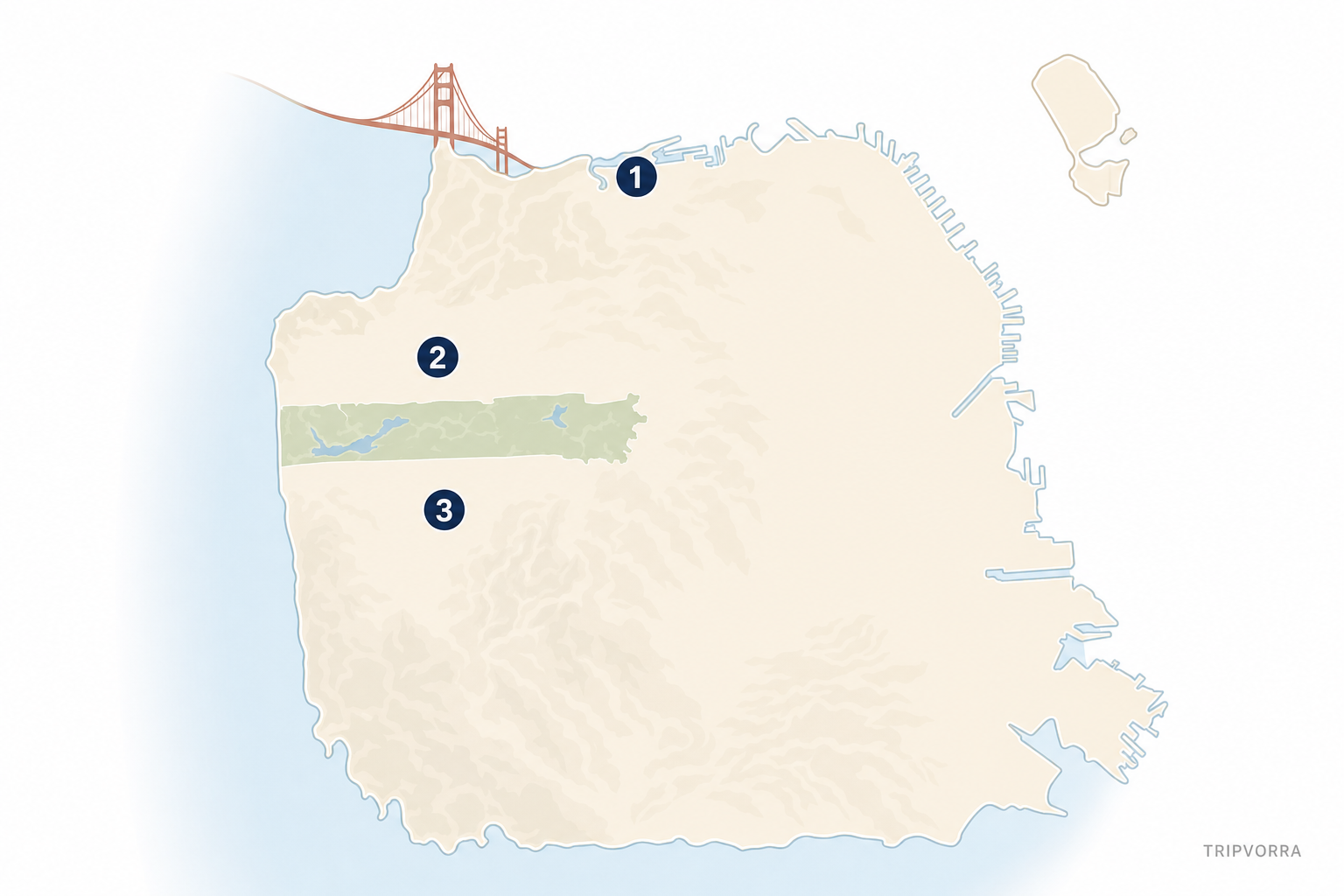Map of San Francisco showing the Wave Organ, 16th Avenue Tiled Steps, and San Francisco Columbarium