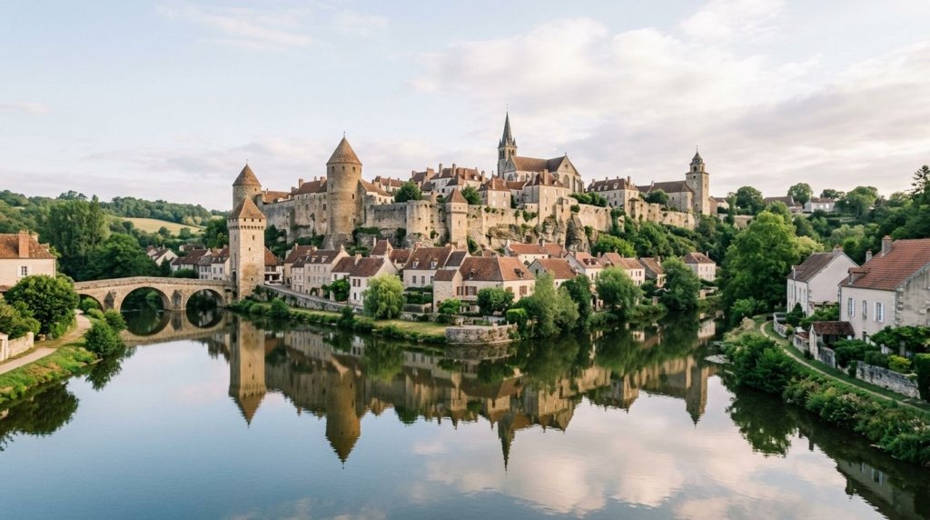 Medieval fortified towers of Semur-en-Auxois above the Armancon river