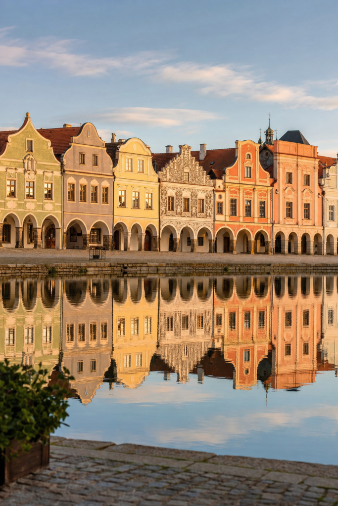 Telc, Czech Republic - Hidden Gem | Tripvorra Telc, Czech Republic - pastel Renaissance town square
