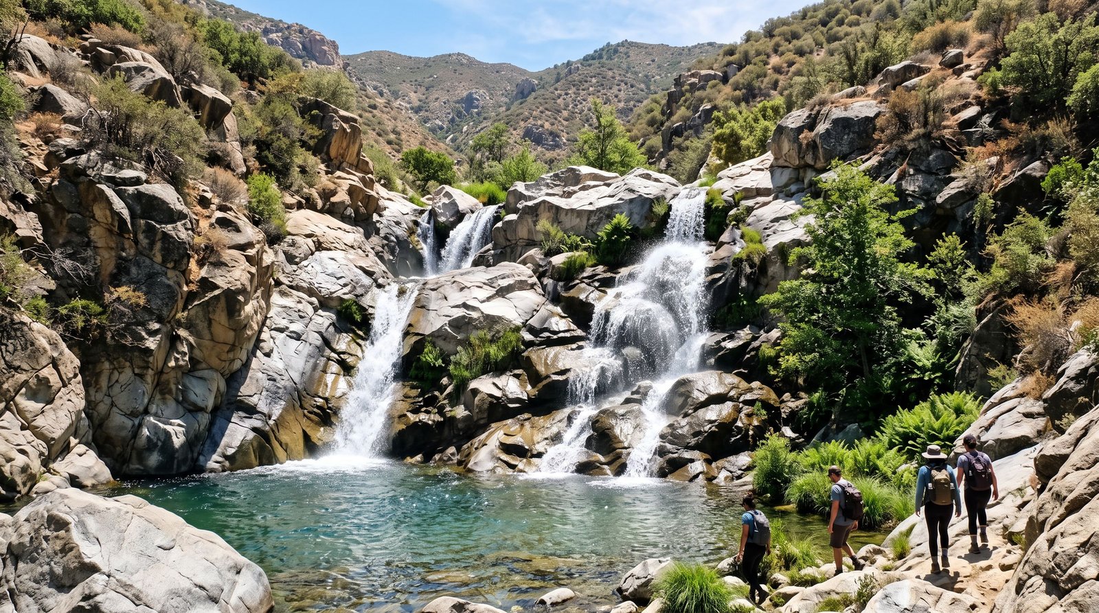 Granite cascades and clear pools at Three Sisters Falls in Cleveland National Forest