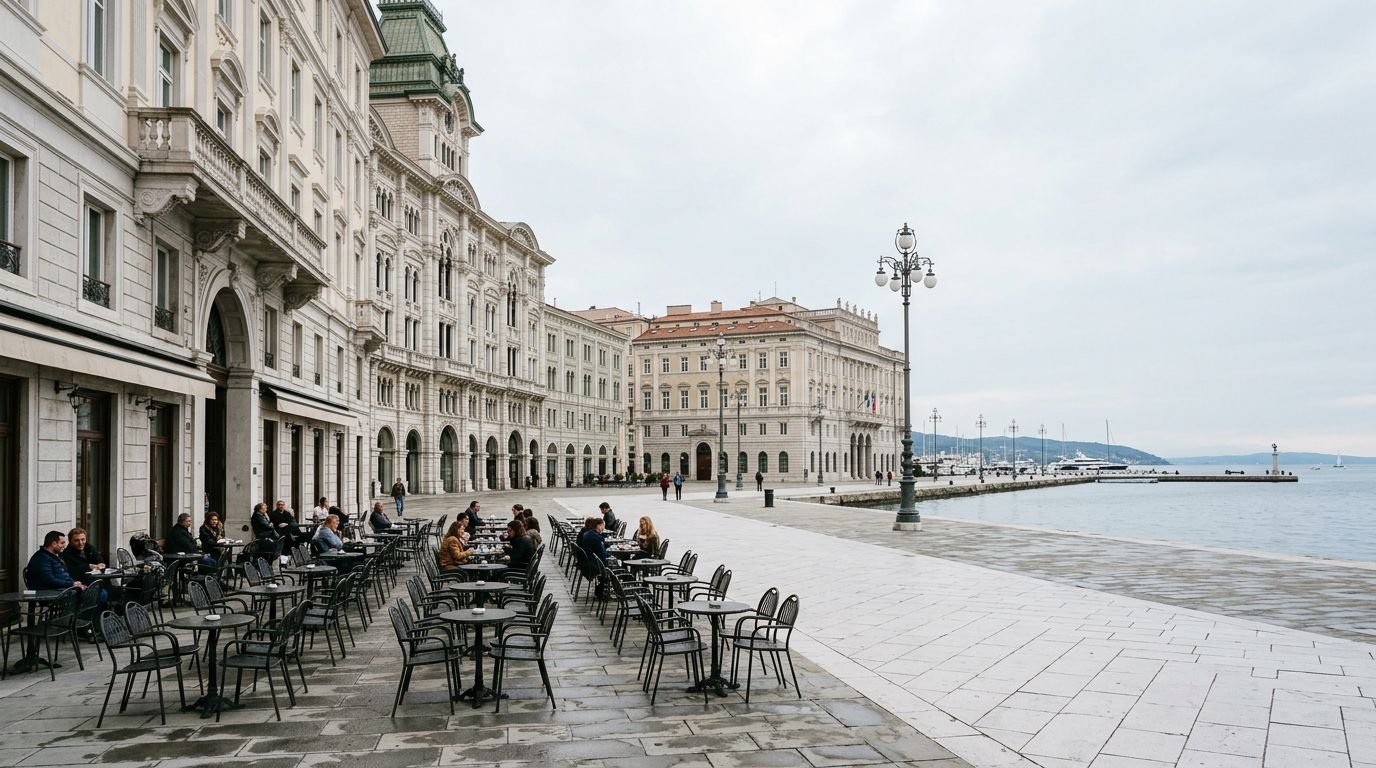 Grand seafront piazza in Trieste, Italy, reflecting its Austro-Hungarian history