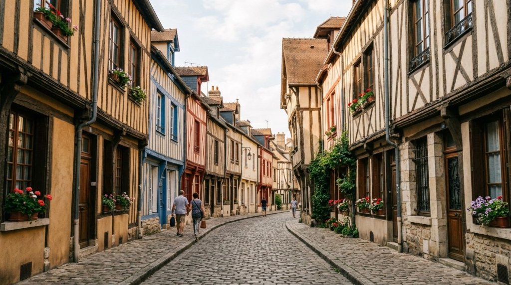 Colorful half-timbered houses in the historic center of Troyes