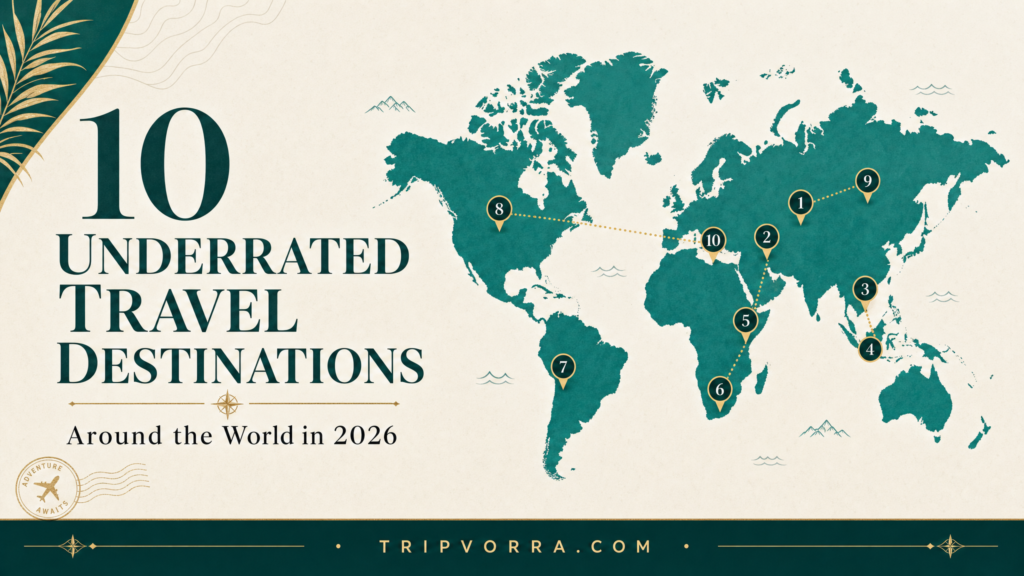 10 Underrated Travel Destinations - Infographic | Tripvorra 10 Underrated Travel Destinations around the world infographic map - Tripvorra