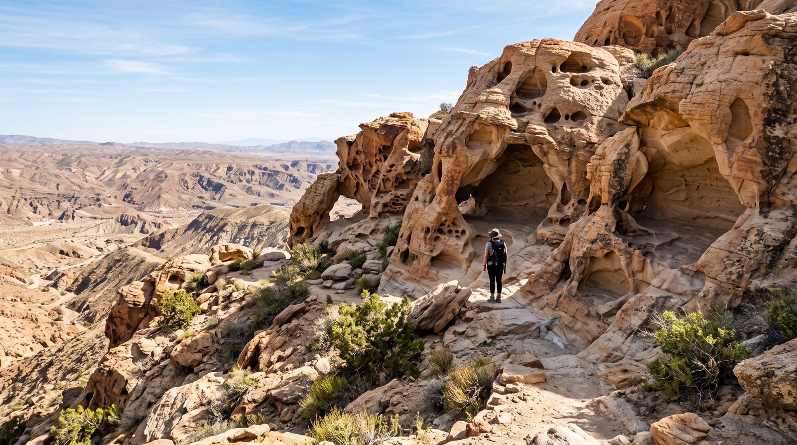 Wind-hollowed sandstone caves and alcoves on Fish Creek Mountain in Anza-Borrego Desert State Park