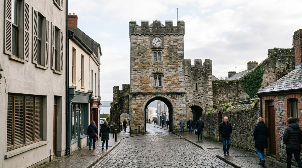 The Clock Gate Tower and medieval town walls of Youghal, County Cork, Ireland