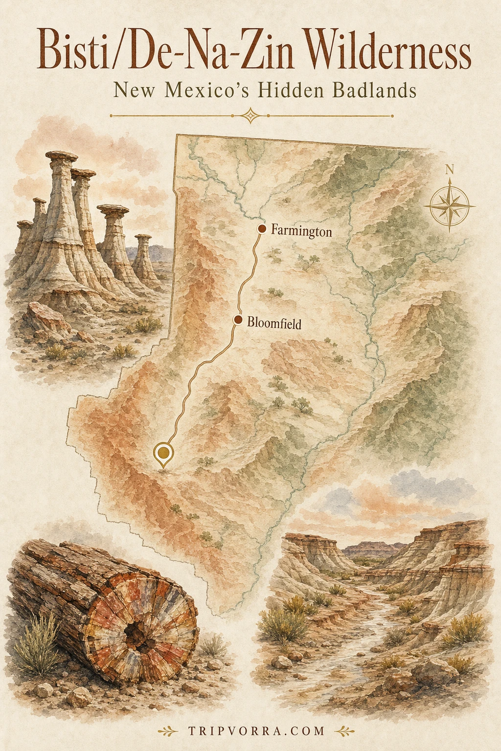 Bisti/De-Na-Zin Wilderness map infographic - Tripvorra