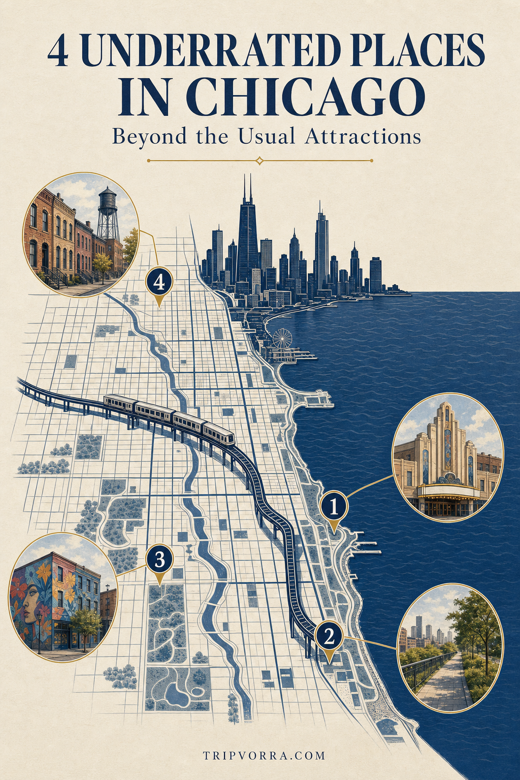 4 Underrated Places in Chicago Beyond the Usual Attractions map infographic - Tripvorra