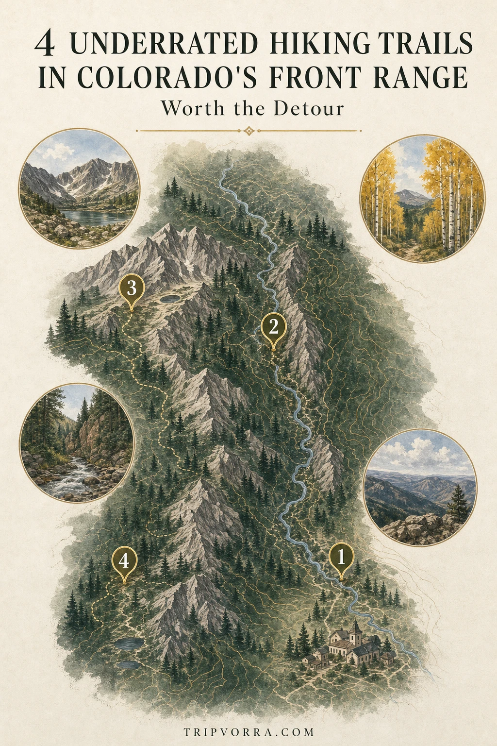 4 Underrated Hiking Trails in Colorado map infographic - Tripvorra