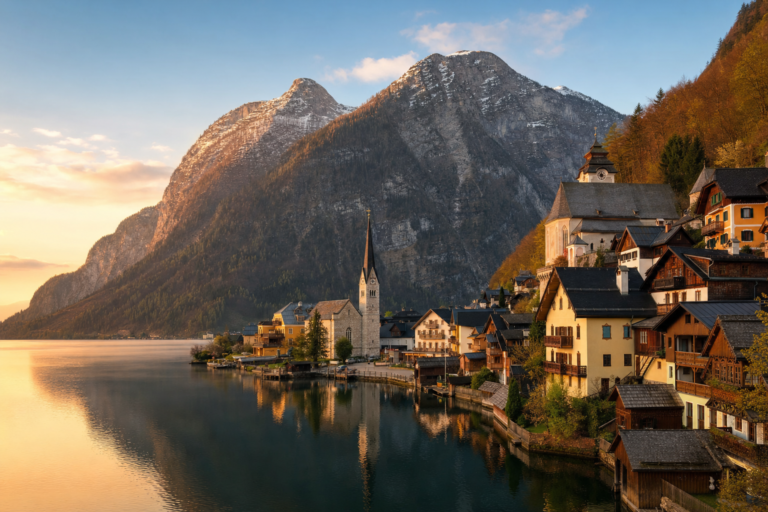 Hallstatt, Austria lakefront village golden-hour view - Tripvorra