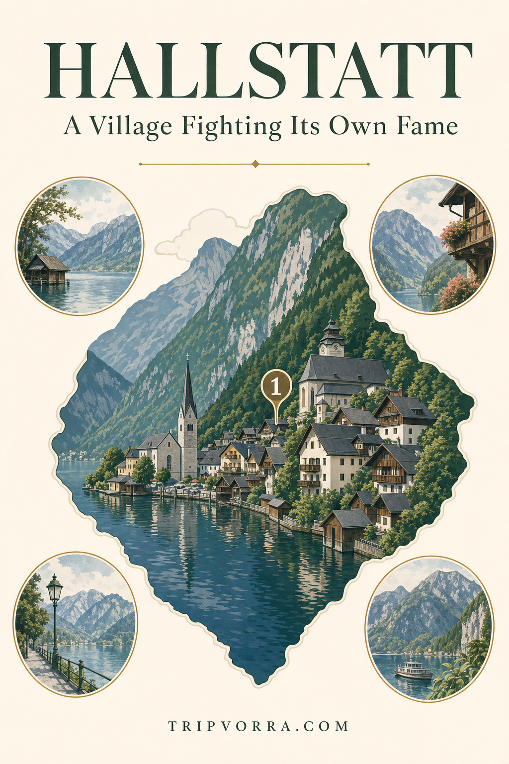 Illustrated map of Hallstatt, Austria - Tripvorra