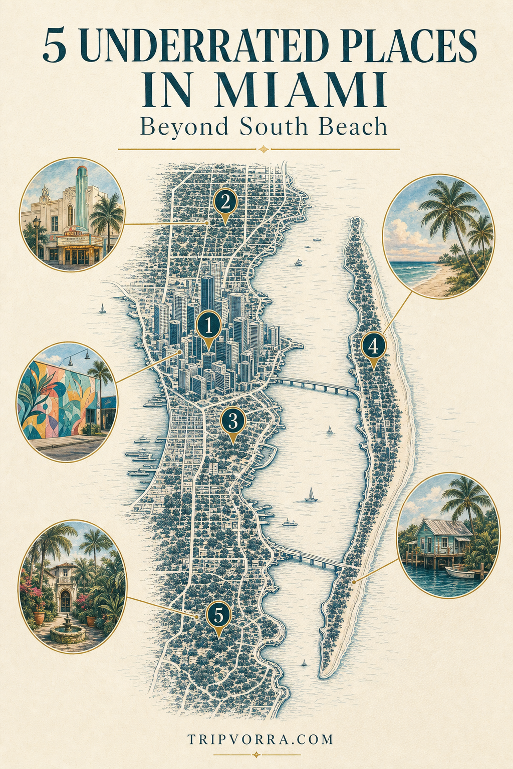 5 Underrated Places in Miami Beyond South Beach map infographic - Tripvorra